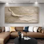 3D Beige Texture Painting Ocean Waves - Image 2