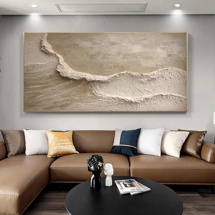 3D Beige Texture Painting Ocean Waves - Image 2