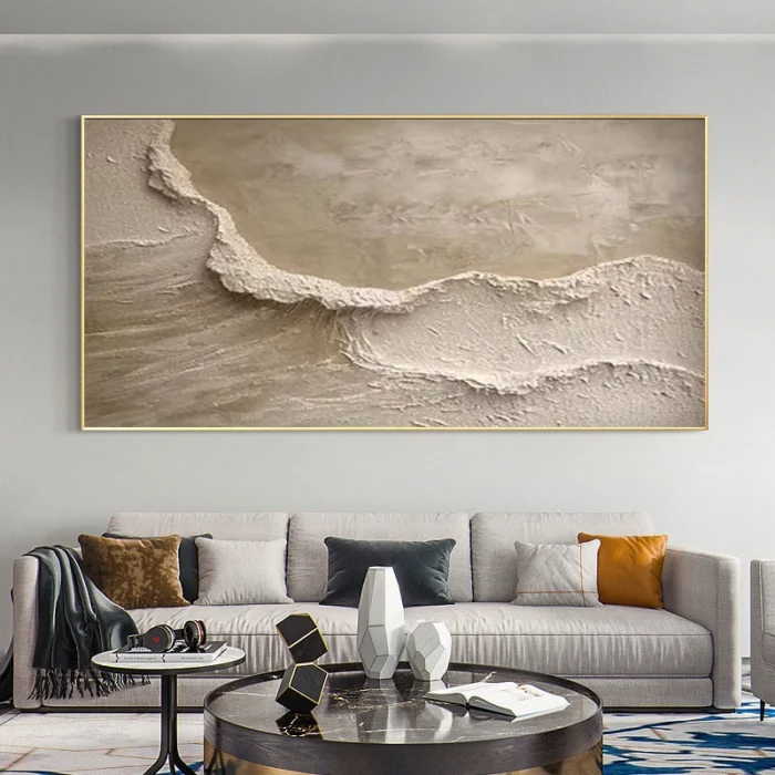 3D Beige Texture Painting Ocean Waves - Image 5
