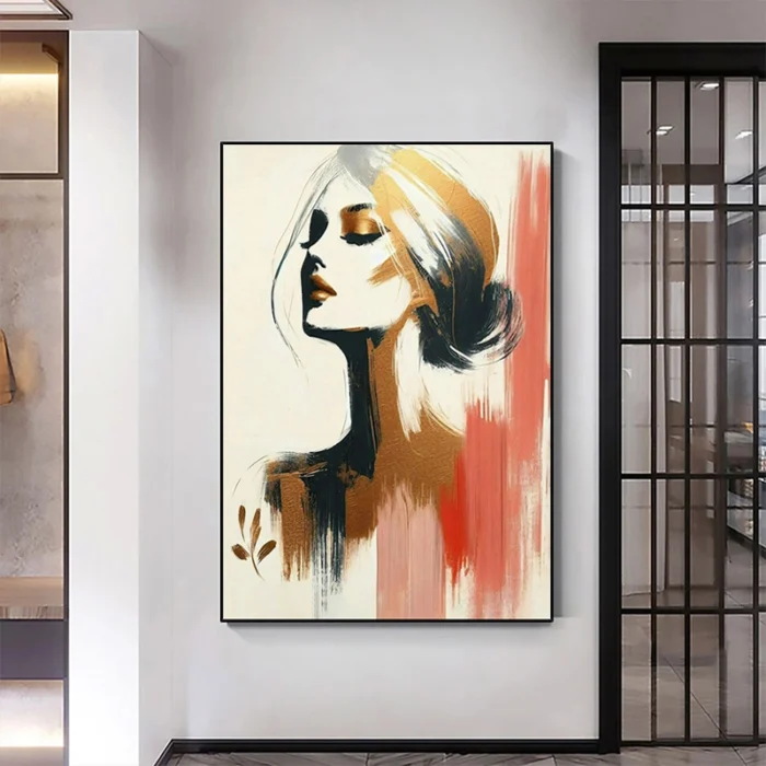 Hand-Painted Golden Woman Portrait Painting - Image 4