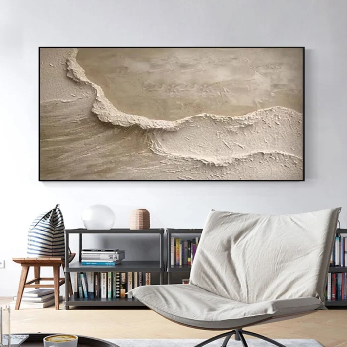 3D Beige Texture Painting Ocean Waves - Image 4