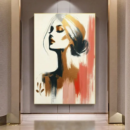 Hand-Painted Golden Woman Portrait Painting