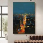 Original Painting City Street Scene At Night