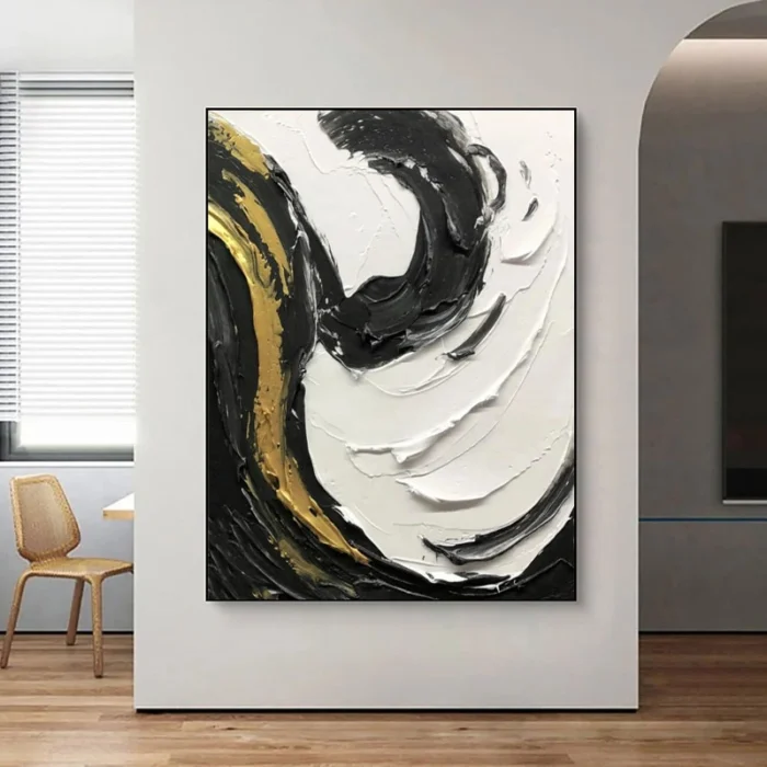 Black White And Gold Painting Thick Oil - Image 5