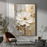 White Gold Flower Painting Thick Oil - Image 2