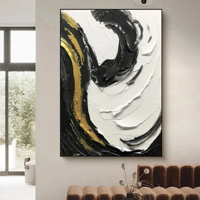 Black White And Gold Painting Thick Oil - Image 1