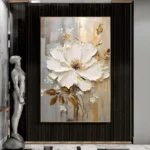 White Gold Flower Painting Thick Oil - Image 5