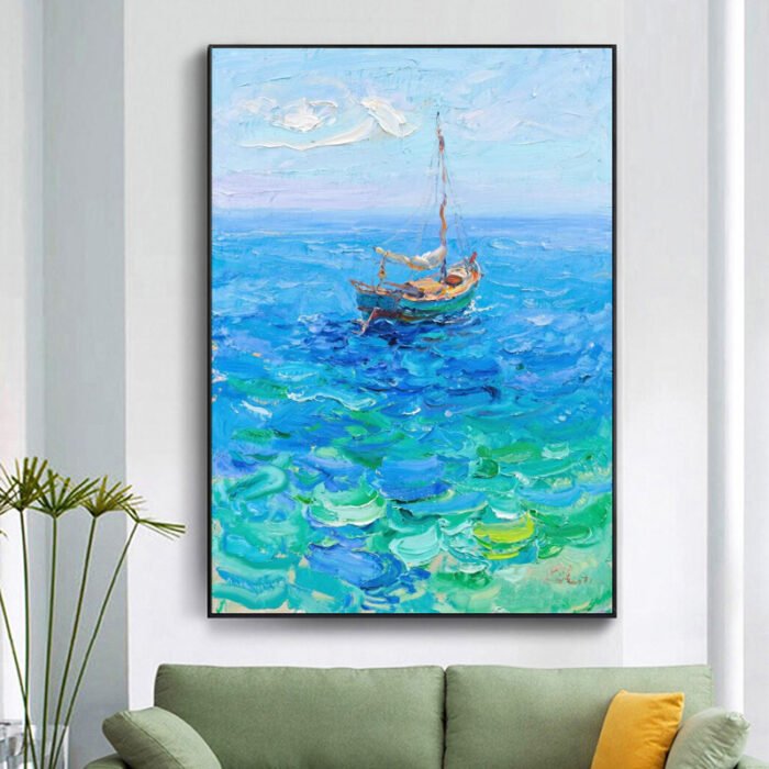 Original Painting Abstract Thick Oil Seascape Art - Image 4