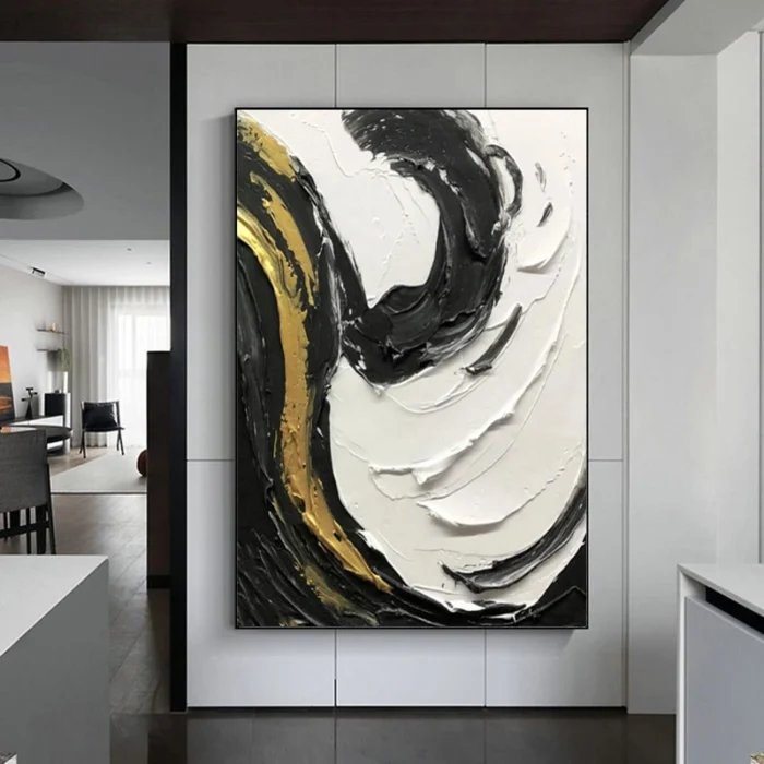 Black White And Gold Painting Thick Oil - Image 3