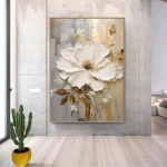 White Gold Flower Painting Thick Oil - Image 4