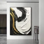 Black White And Gold Painting Thick Oil - Image 2