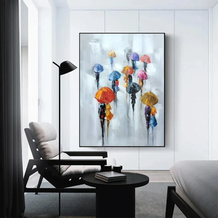 Umbrellas In The City Landscape Painting - Image 5