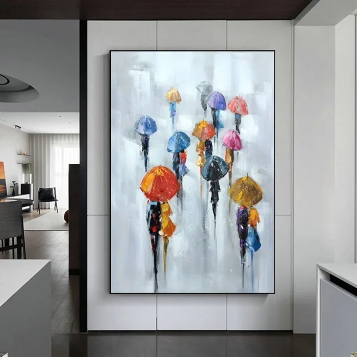Umbrellas In The City Landscape Painting - Image 4