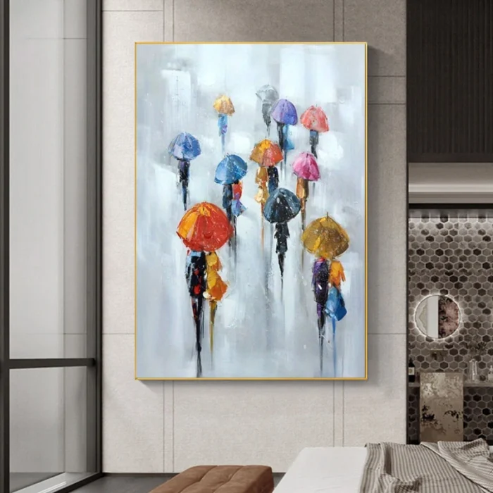 Umbrellas In The City Landscape Painting - Image 3