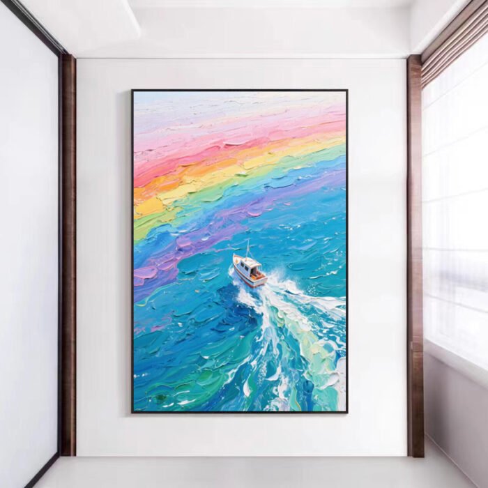 Original Colorful Seascape Boat Painting - Image 5