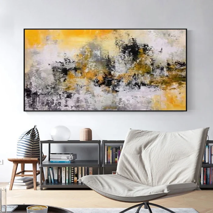 Handpaint Yellow Texture Oil Painting - Image 1