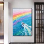 Original Colorful Seascape Boat Painting - Image 4