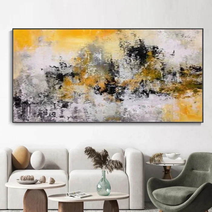 Handpaint Yellow Texture Oil Painting - Image 4