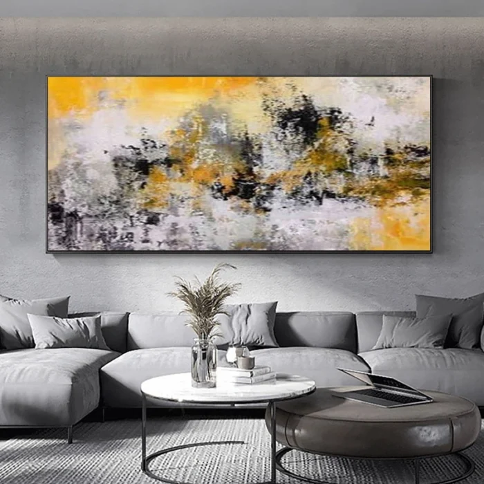 Handpaint Yellow Texture Oil Painting - Image 3