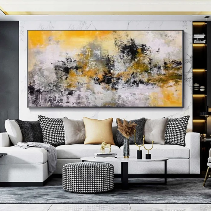 Handpaint Yellow Texture Oil Painting - Image 2