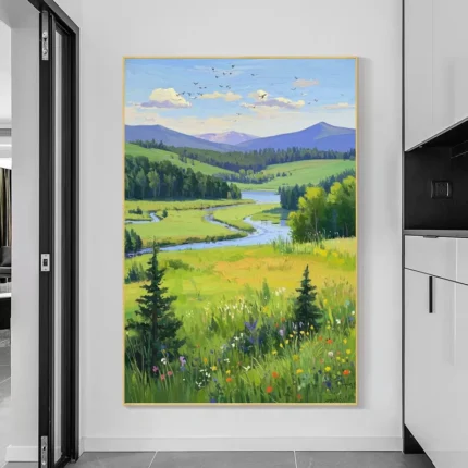 Lake Mountain And Grassland Decorative Painting
