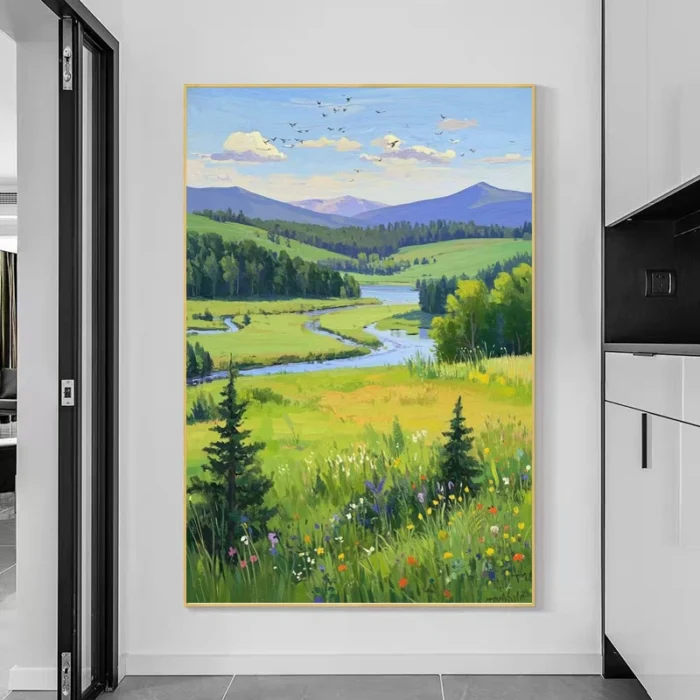 Lake Mountain And Grassland Decorative Painting - Image 1