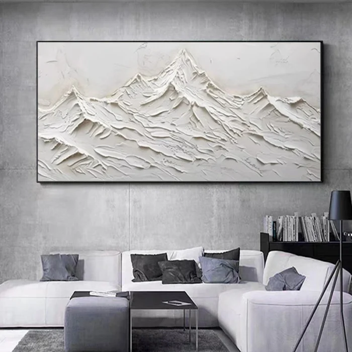 White Thick Oil Mountain Painting - Image 1