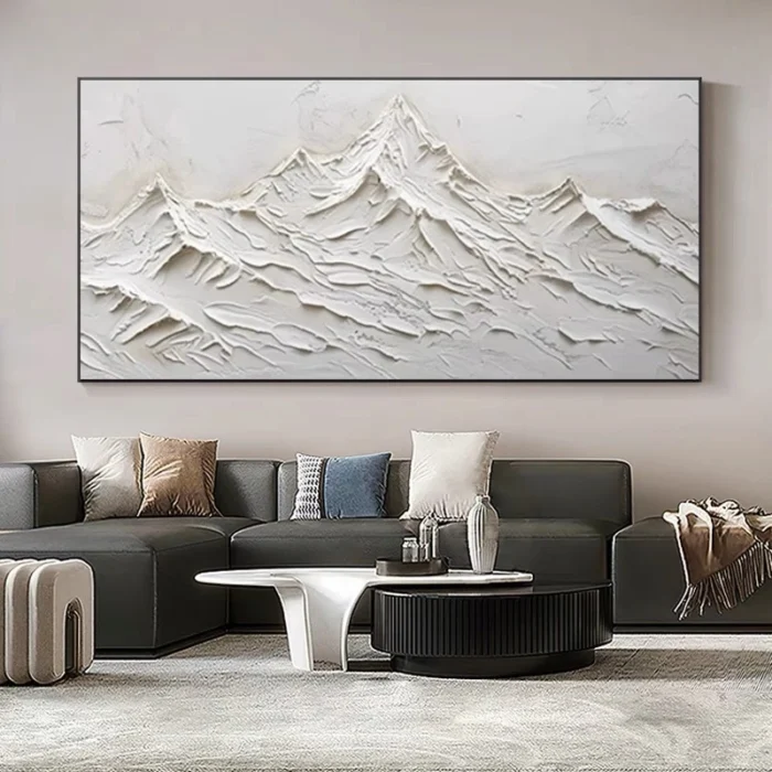 White Thick Oil Mountain Painting - Image 4