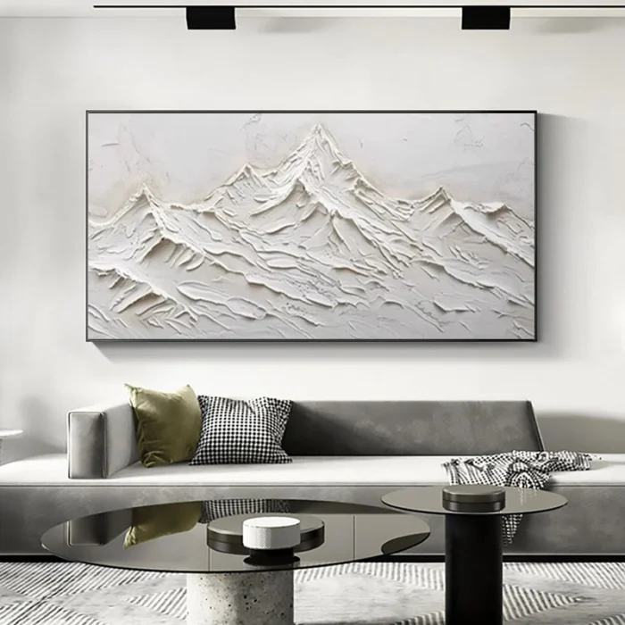 White Thick Oil Mountain Painting - Image 3