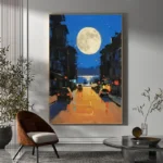 Texture Night Street Scene Canvas Painting