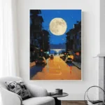 Texture Night Street Scene Canvas Painting - Image 4