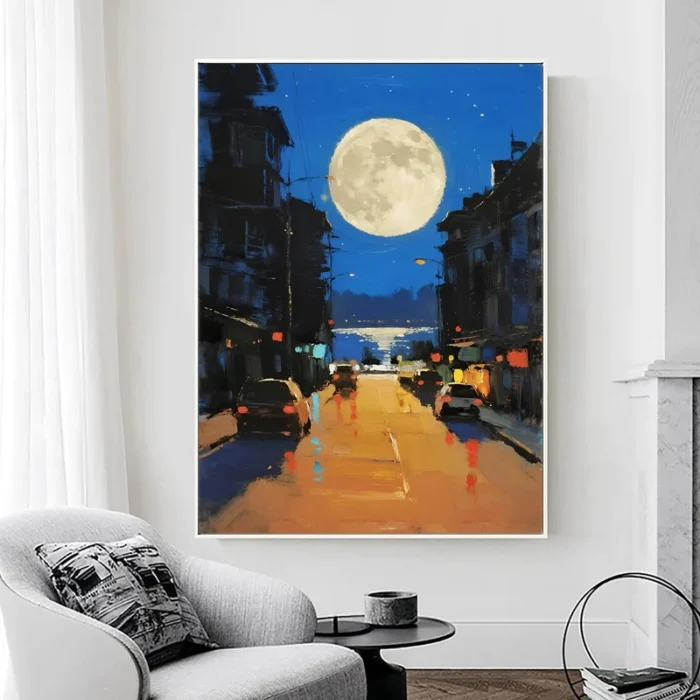 Texture Night Street Scene Canvas Painting - Image 4