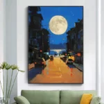 Texture Night Street Scene Canvas Painting - Image 2