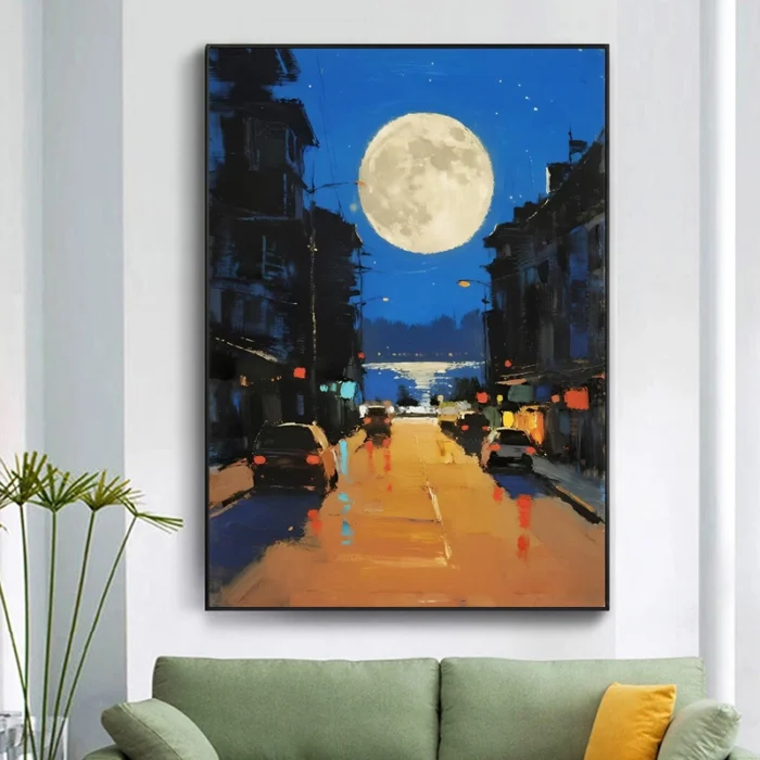 Texture Night Street Scene Canvas Painting - Image 2