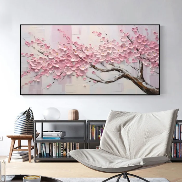 3D Pink Flower Thick Oil Painting - Image 5