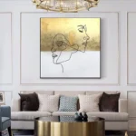 Hand Paint Abstract Gold Canvas Oil Painting - Image 3