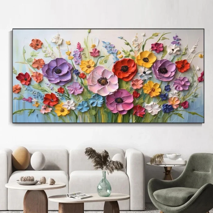 Colorful Flowers Thick Oil Painting - Image 5