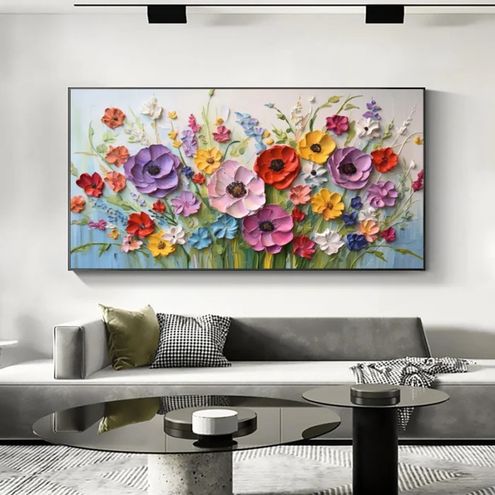 Colorful Flowers Thick Oil Painting - Image 1