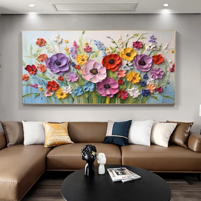 Colorful Flowers Thick Oil Painting - Image 2