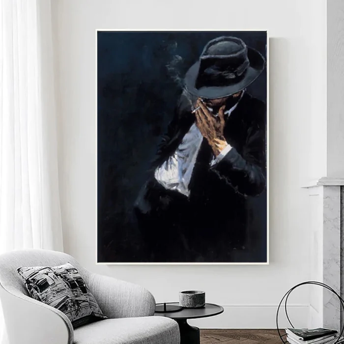 Abstract Smoking Man Painting - Image 4