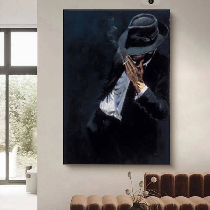 Abstract Smoking Man Painting - Image 2