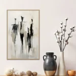 Hand-Painted Black & White Figures Painting - Image 6