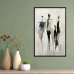 Hand-Painted Black & White Figures Painting - Image 5