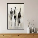 Hand-Painted Black & White Figures Painting - Image 3