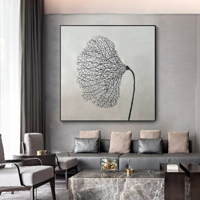 Abstract Black Silver Line Painting - Image 5