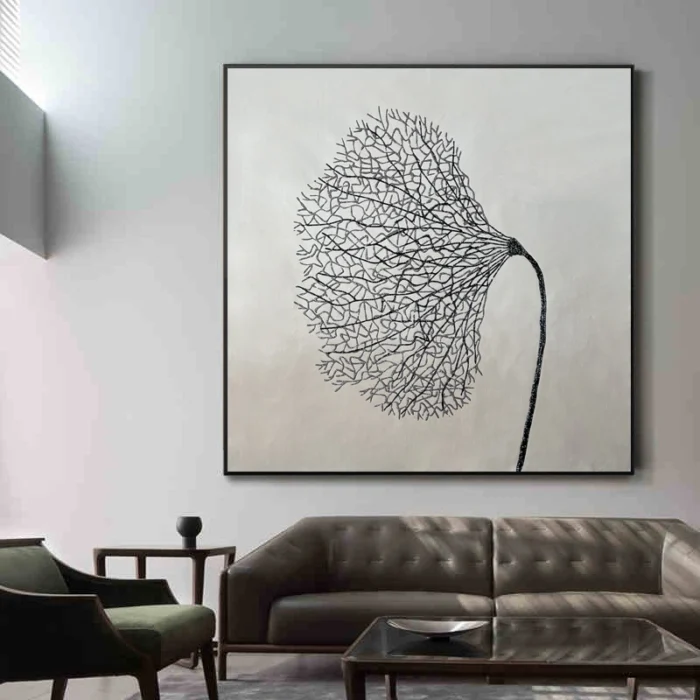 Abstract Black Silver Line Painting - Image 1