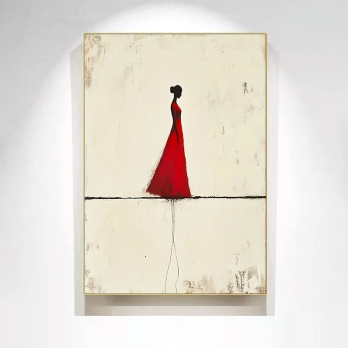 Elegant Red Clothed Figure Painting - Image 6