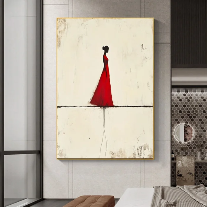 Elegant Red Clothed Figure Painting - Image 4