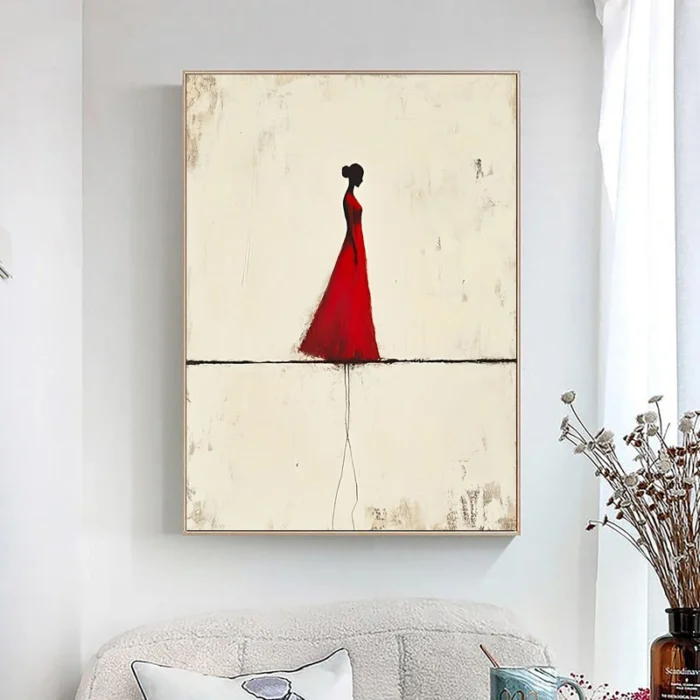Elegant Red Clothed Figure Painting - Image 1