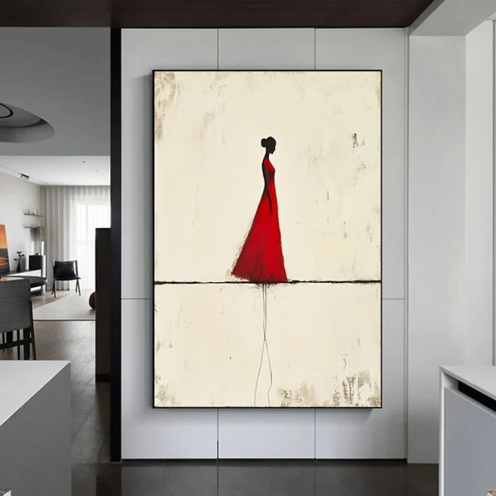 Elegant Red Clothed Figure Painting - Image 2